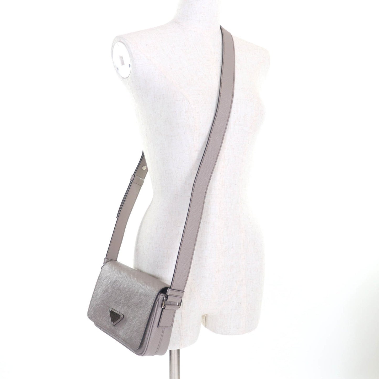 Prada 2Vd065 Saffiano Leather Argilla Shoulder Bag With Triangle Logo Plate