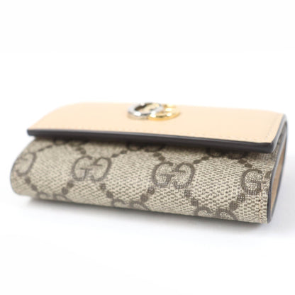 Gucci 795649 Double G Key Case In Beige Leather And Gg Supreme Canvas