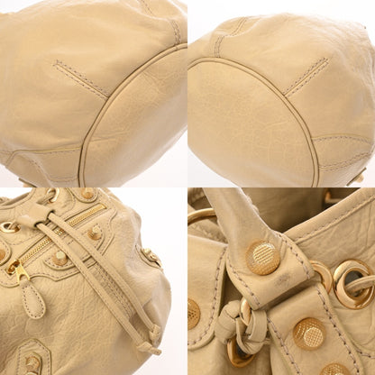 Balenciaga Giant Mini Pompon 2-Way Beige Leather Handbag With Gold Hardware