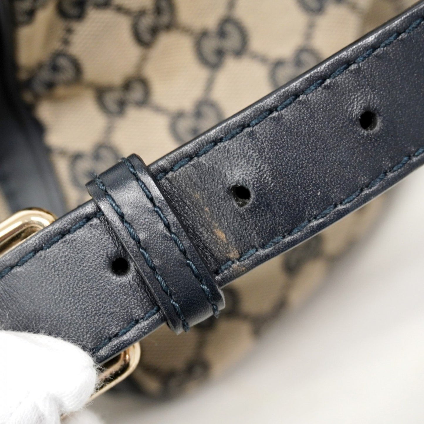 Gucci Gg Canvas Handbag 247205 Navy Champagne 2-Way Bag