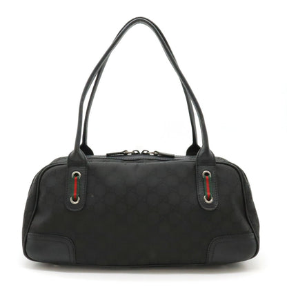 Gucci Gucci Gg Nylon Sherry Line Shoulder Bag Leather Black 293594