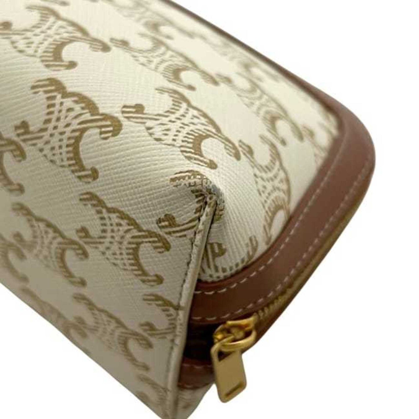 Celine Mini Pouch F-24383 White/Brown Triomphe Print 4M1622Czj Pvc Leather W-Ie-3274