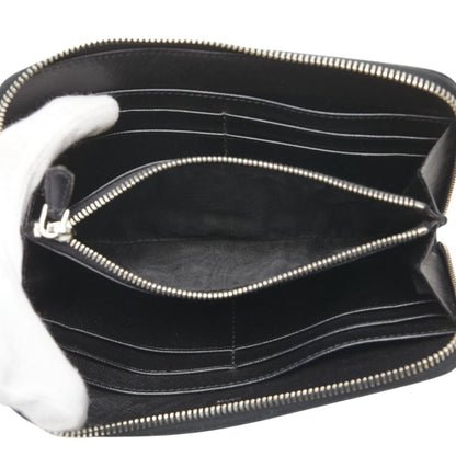 Prada Triangle Logo Plate Long Wallet Round Zipper Black Leather