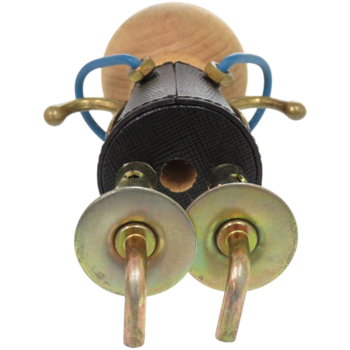 Prada Robot Leather Wood Metal Black Keychain 1707 Prada