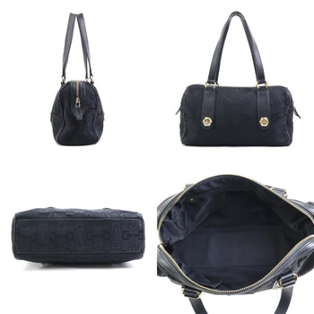 Gucci Handbag Canvas Leather Black Gold