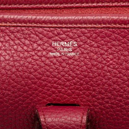 Hermes Herms Evelyne 1 Pm Shoulder Bag In Red With Silver Hardware And Taurillon Clemence Leather