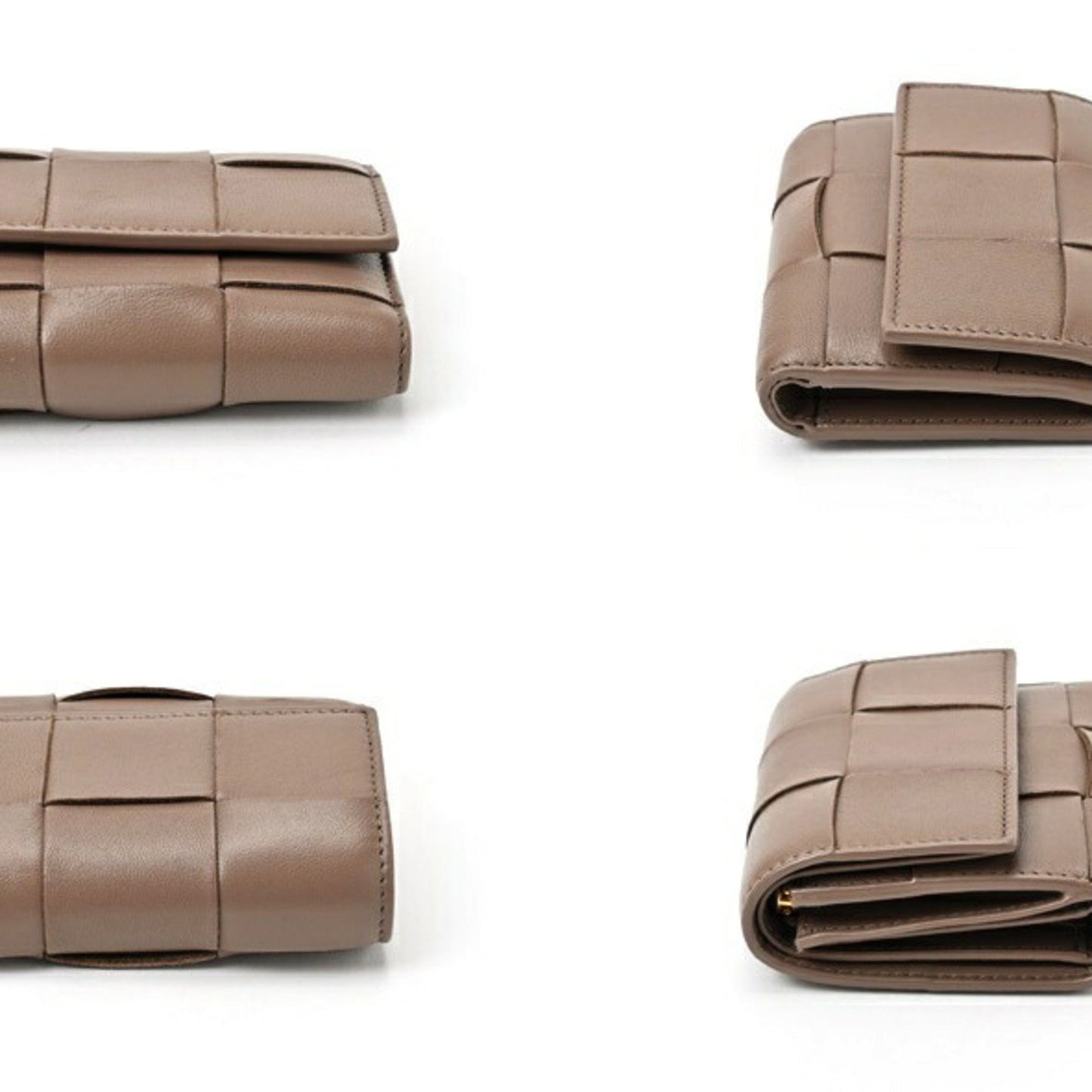 Bottega Veneta Cassette Tri-Fold Wallet 750245 Intrecciato Leather Taupe Gray E-156538