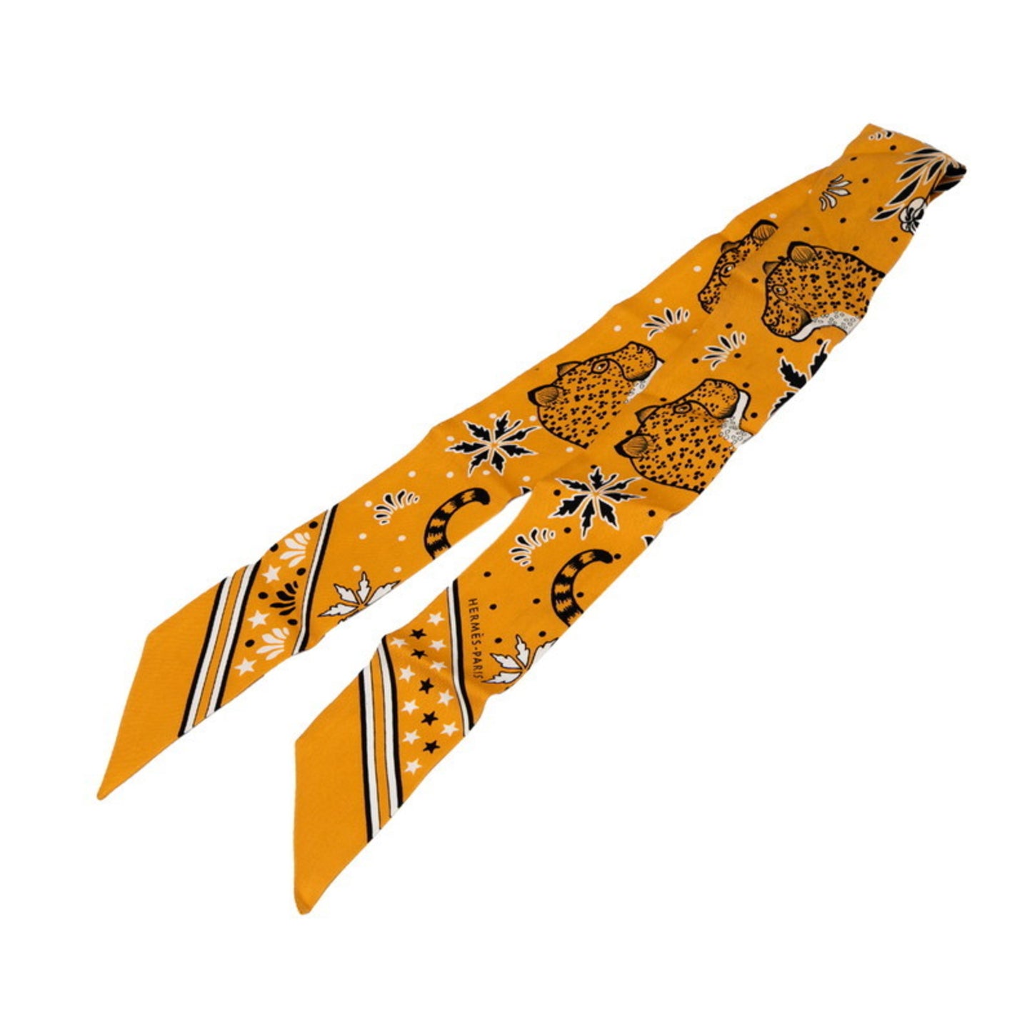 Hermes Herms Twilly Les Leopard Print Scarf/Muffler In Orange
