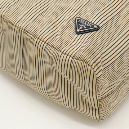 Prada Prada Tote Bag Handbag Shoulder Stripe Canvas Leather Beige Purchased At A Domestic Outlet