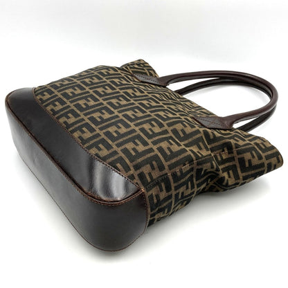 Fendi Tote Bag Shoulder Zucca Nylon Canvas Leather Brown