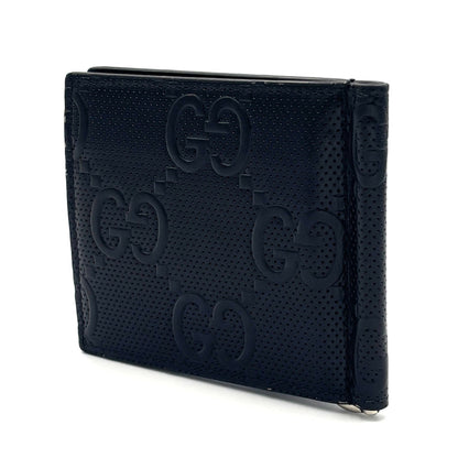 Gucci Gg Embossed Money Clip 676656 Black Leather Bill Wallet Bi-Fold