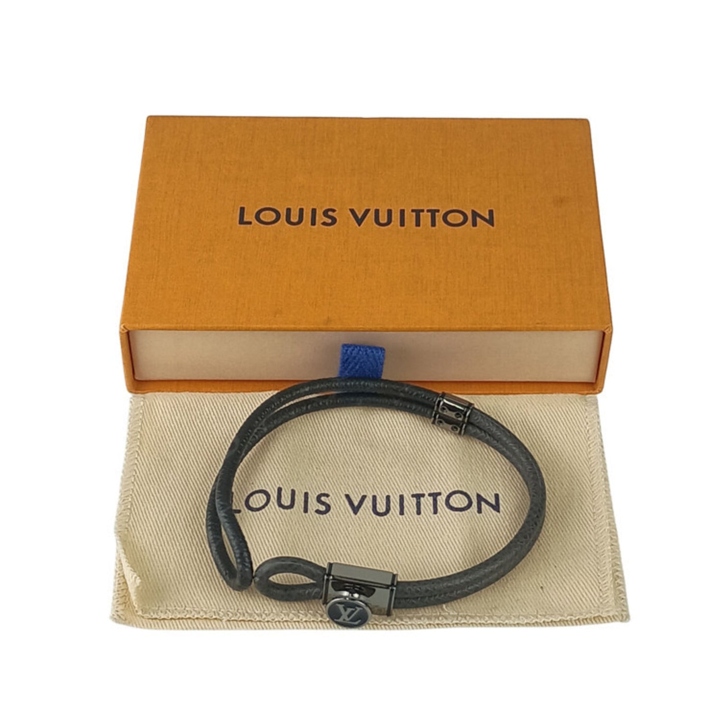 Louis Vuitton Monogram Eclipse Taiga Loop It Bracelet M6780 Black Leather