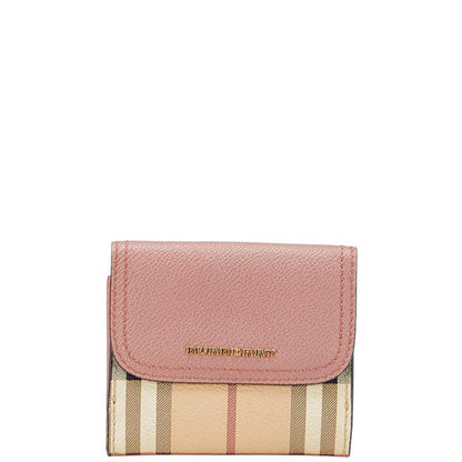 Burberry Nova Check Bifold Wallet In Beige And Pink Leather