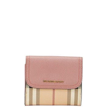 Burberry Nova Check Bifold Wallet In Beige And Pink Leather