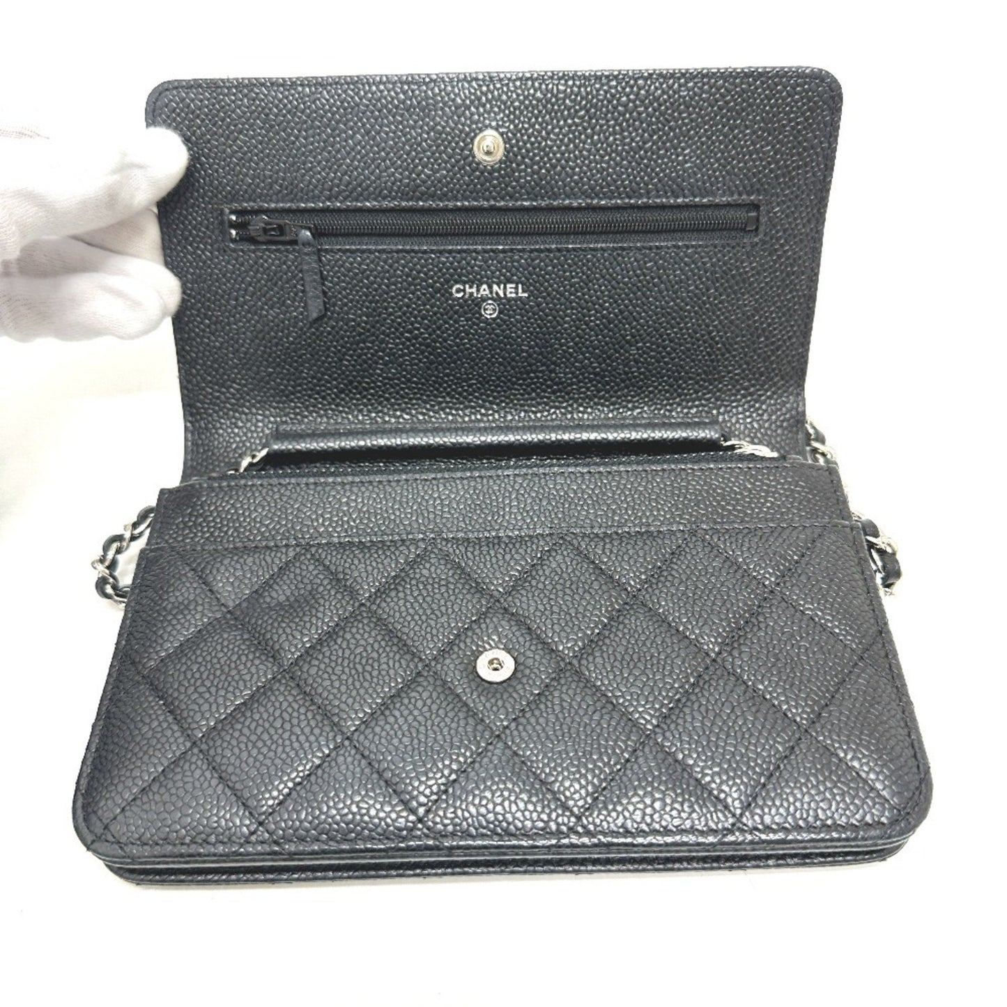 Chanel Ap0250 Matelasse Chain Wallet Shoulder Bag In Caviar Leather