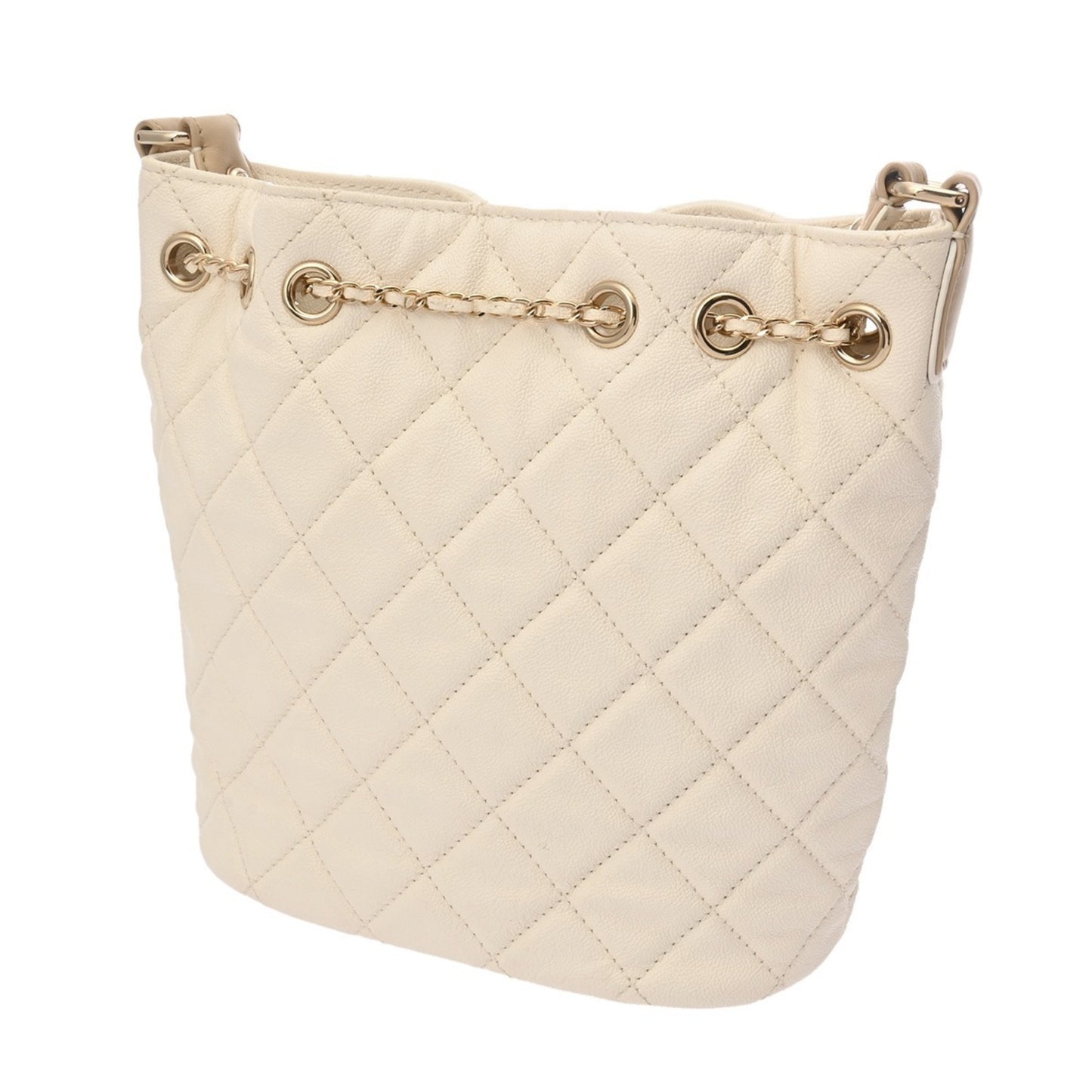 Chanel Matelasse White Women'S Soft Caviar Leather Shoulder Bag