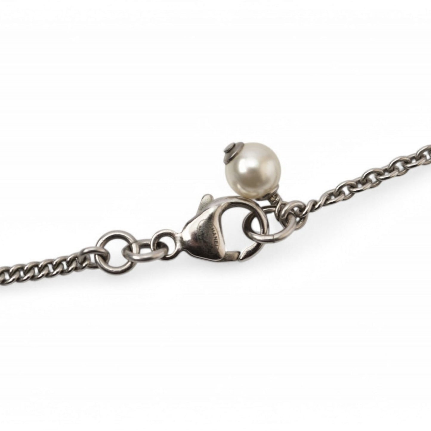 Chanel Necklace Pendant 2Way Chanel Coco Mark Cc Rhinestone Pearl Motif Silver 20A