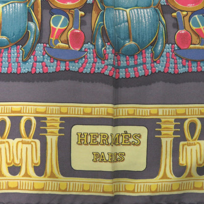 Hermes Carr 90 Tutankhamun Silk Gray Scarf Muffler 0123 Hermes