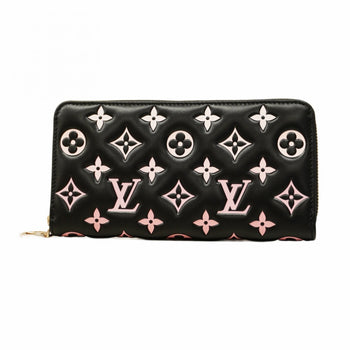Louis Vuitton Monogram Embossed Zippy Wallet M12152 Black/Pink