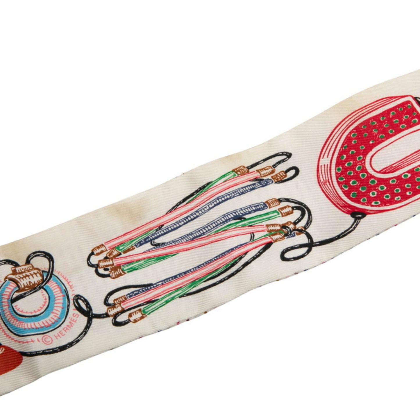 Hermes Herms Twilly Chevaloscope Neon Scarf/Muffler In White