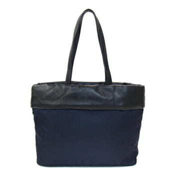 Prada Tote Bag 1Bg225 Navy Black Nylon Leather Shoulder