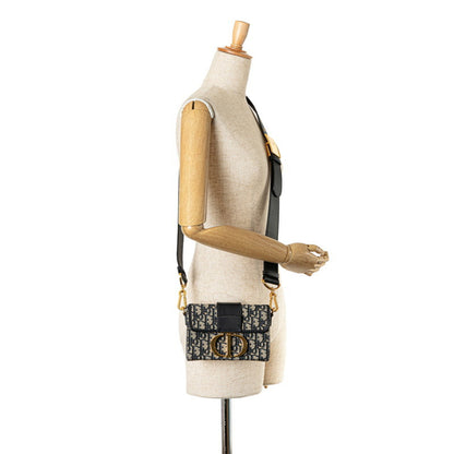 Christian Dior Dior Oblique 30 Montaigne Crossbody Shoulder Bag Navy Beige Leather Jacquard