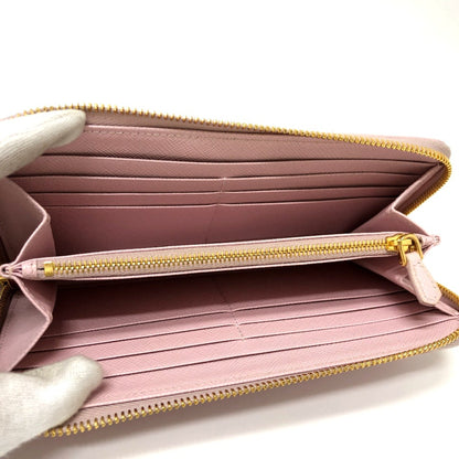 Prada 1Ml506 Logo Zip Around Long Wallet Pink Goldhardware