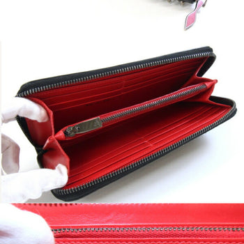 Christian Louboutin Round Long Wallet Panettone 1175099 Black Leather Zip Spike Studs