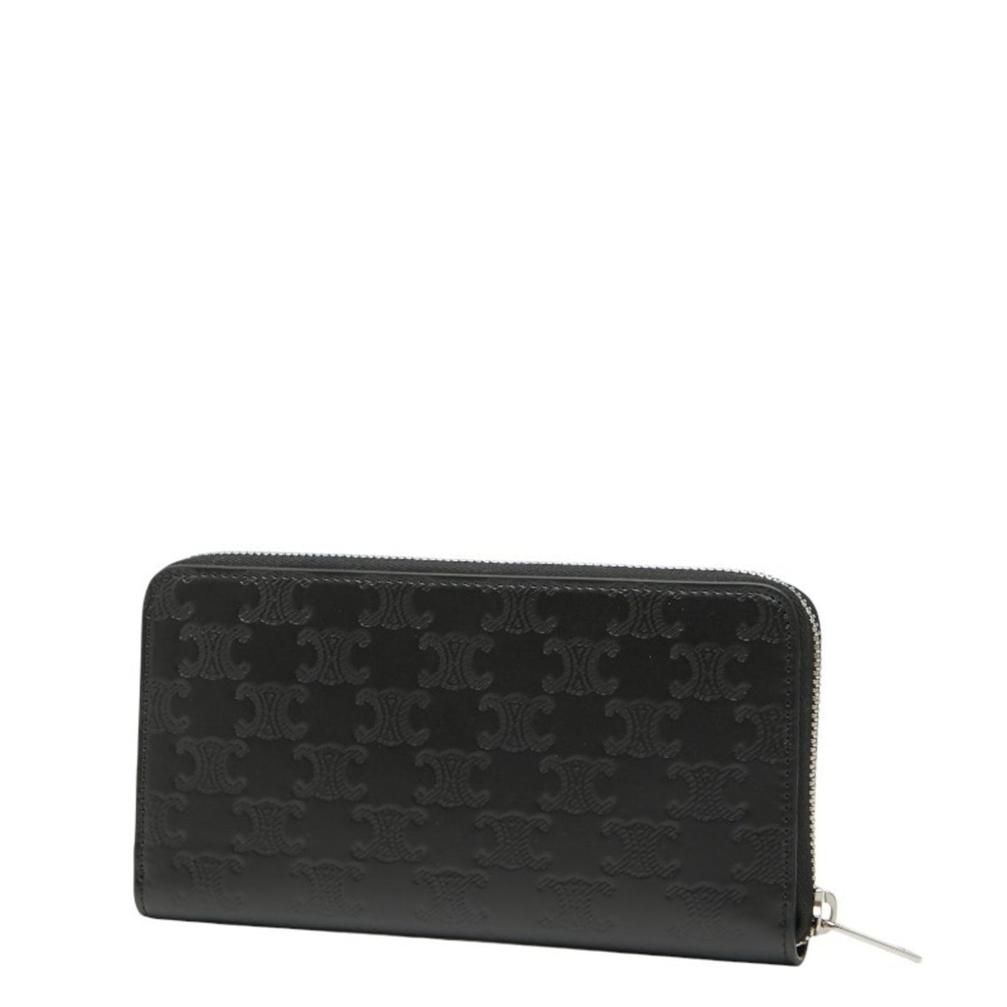 Celine Triomphe Round Zip Long Wallet In Black Leather