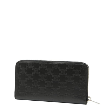 Celine Triomphe Round Zip Long Wallet In Black Leather
