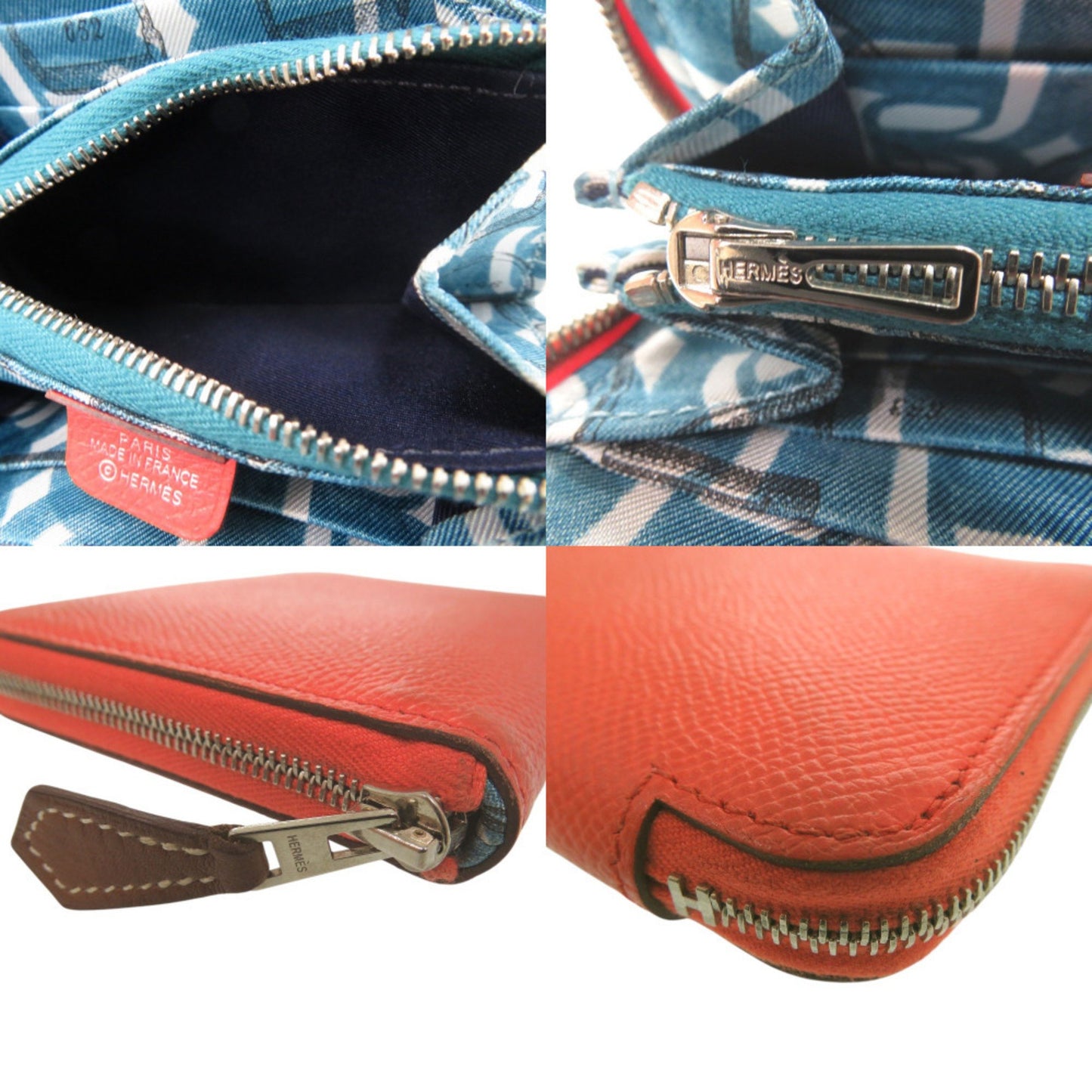 Herms Azap Compact Silk-In Coin Case X Ts 011 Au Leather Orange 0097 Hermes