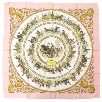Herms Carr 90 "La Promenade De Longchamps" Silk Pink Scarf Muffler 0130 Hermes