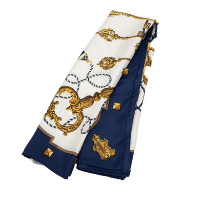Hermes Herms Carr 90 Les Cles Key Scarf Muffler In Blue
