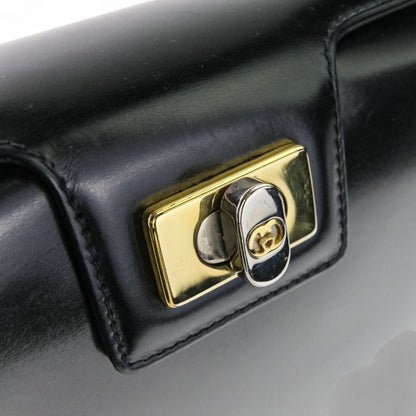 Gucci Vintage Leather Turnlock Handbag In Black