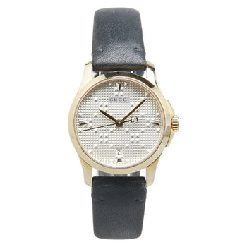 Gucci G Timeless Watch 126.5 Quartz Silver Dial Stainless Steel Leather