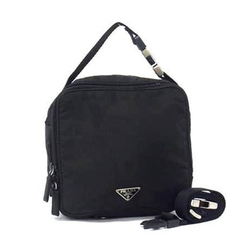 Prada Mv550 3-Way Shoulder Bag/Waist Bag In Black Nylon With Triangular Plates For Men And Women