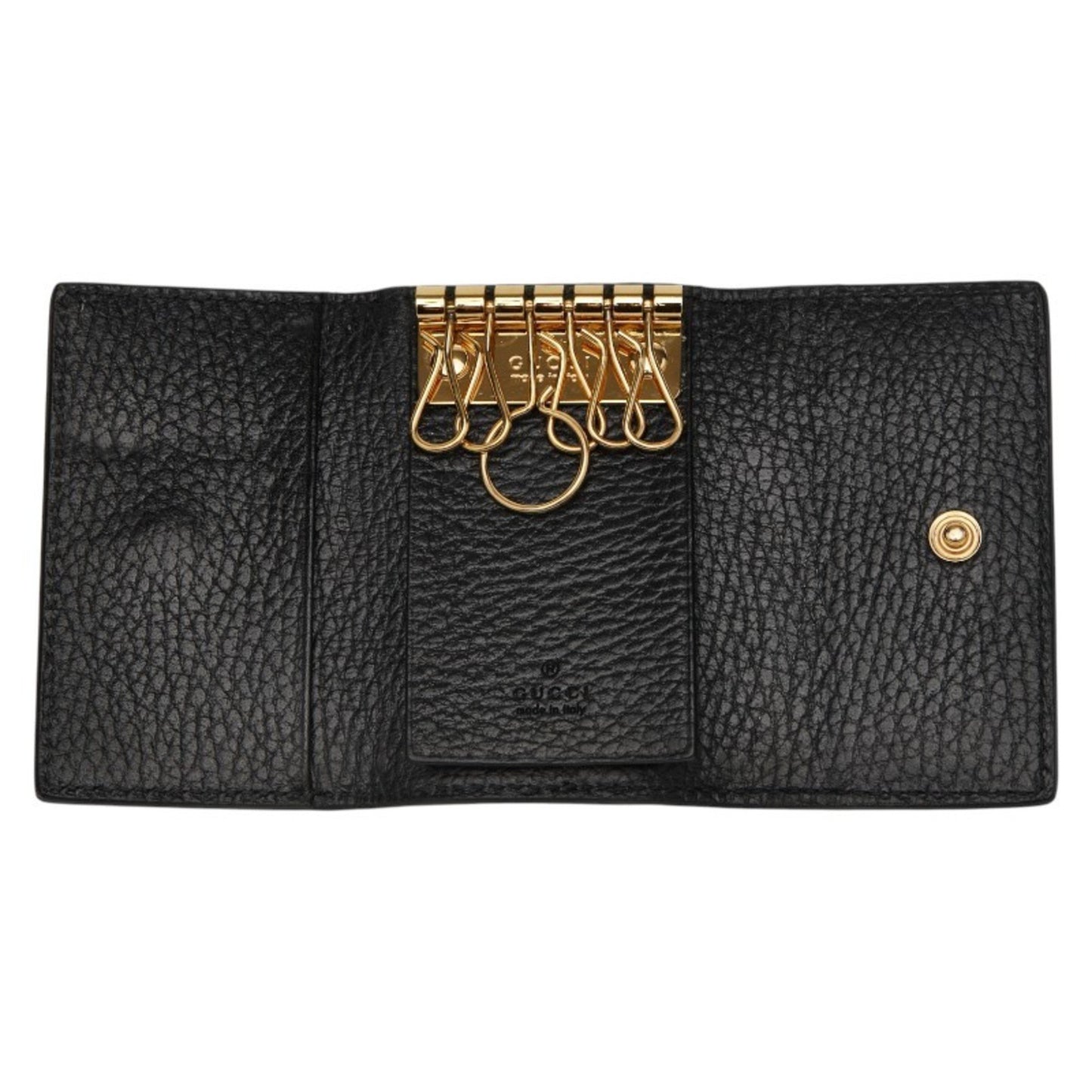 Gucci Gg Supreme Marmont 6-Ring Key Case 456118 Beige Black Leather