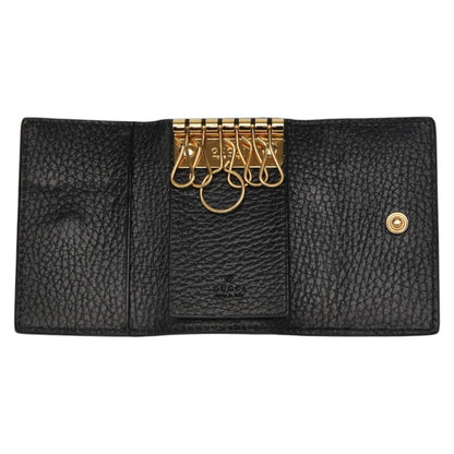 Gucci Gg Supreme Marmont 6-Ring Key Case 456118 Beige Black Leather