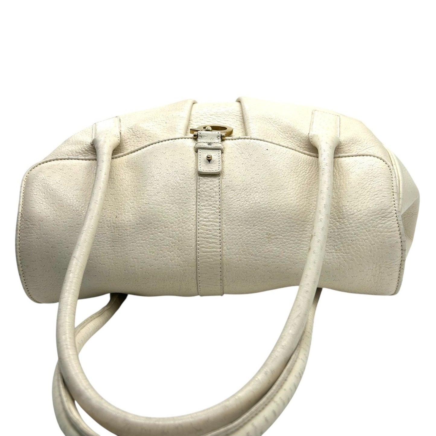 Salvatore Ferragamo Gancini Leather Tote Bag In White With Gold Hardware