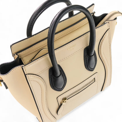 Celine Luggage Nano Shopper 2-Way Tote Bag/Shoulder Bag In Two-Tone Beige