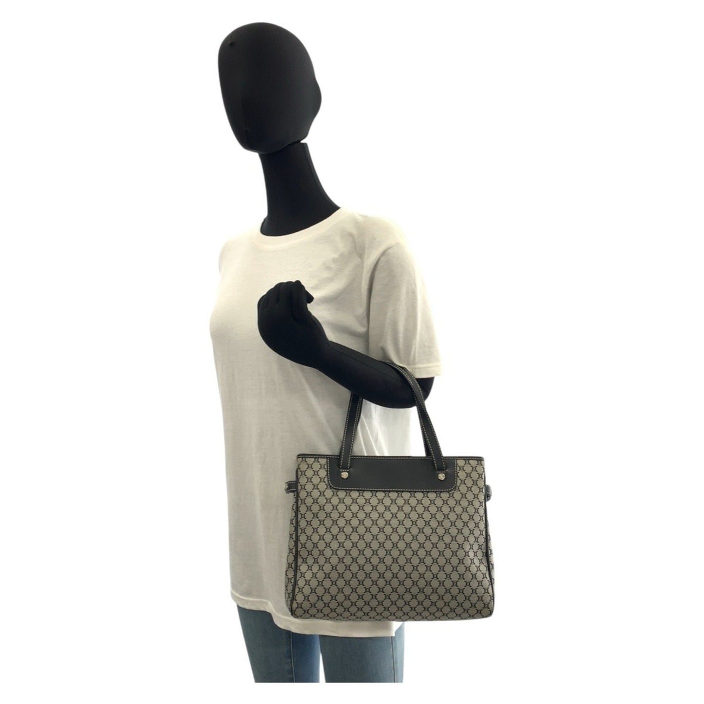 Celine Macadam Grey Black Silver Hardware Canvas Leather Ce00 24 Tote Bag Handbag