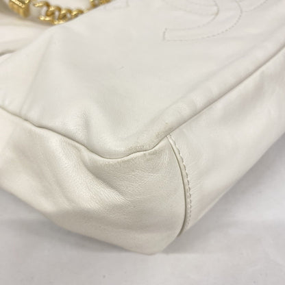 Chanel Shoulder Bag Chain Leather White 2-Way