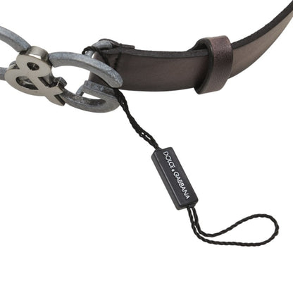 Dolce & Gabbana Logo Buckle Belt Bc3735 Gray/Black Leather