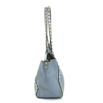 Valentino Garavani Handbag Shoulder Bag Rockstud Leather Metal Blue Light Gold
