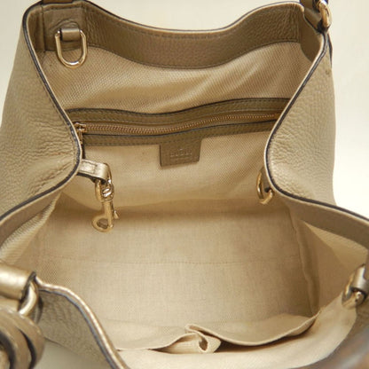 Gucci Soho 336751 Handbag Interlocking G Leather Metallic Greige 252770