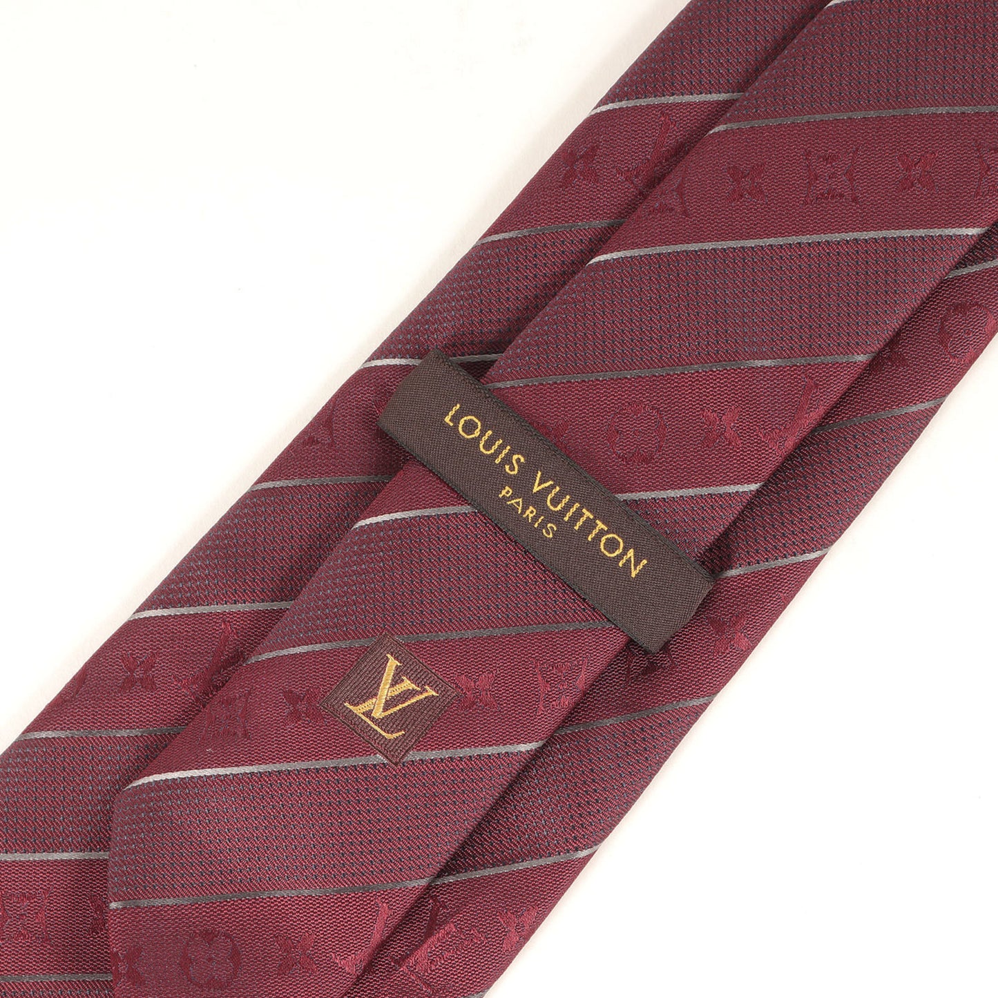 Louis Vuitton Monogram Regimental Silk Wine Red Tie For Men