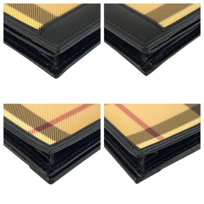 Burberry Check Pattern Beige Black Pvc Card Case Business Holder