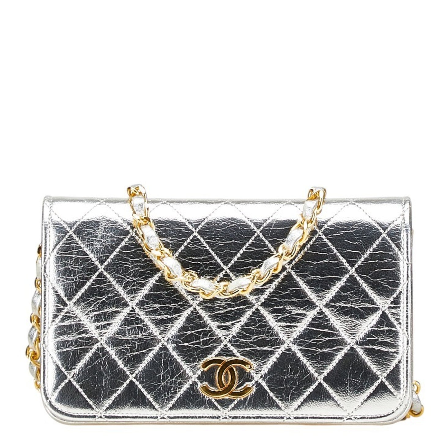 Chanel Matelasse Coco Mark Chain Shoulder Bag In Silver Leather