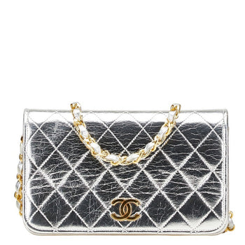 Chanel Matelasse Coco Mark Chain Shoulder Bag In Silver Leather