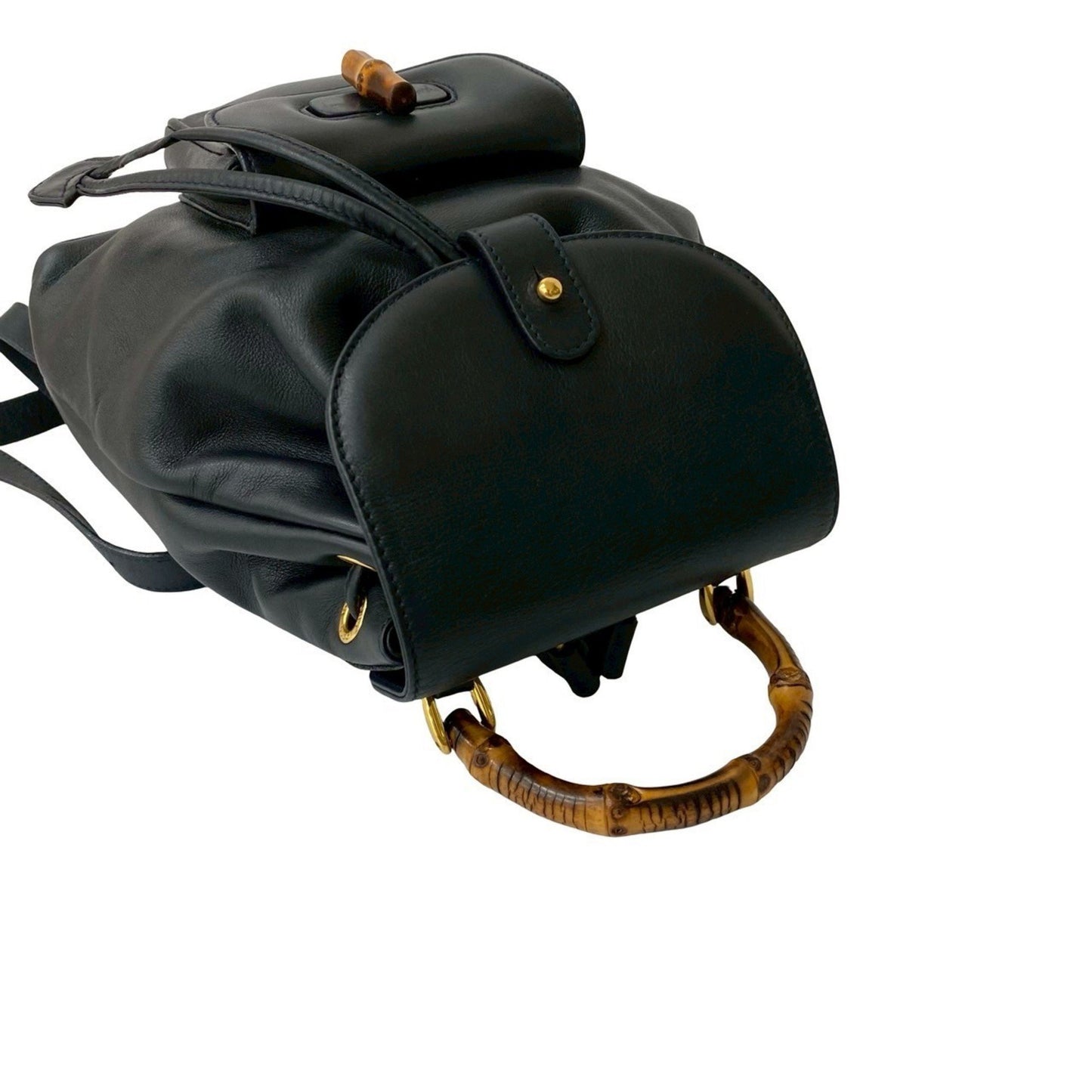 Gucci Bamboo Turnlock Leather Rucksack/Daypack In Dark Navy